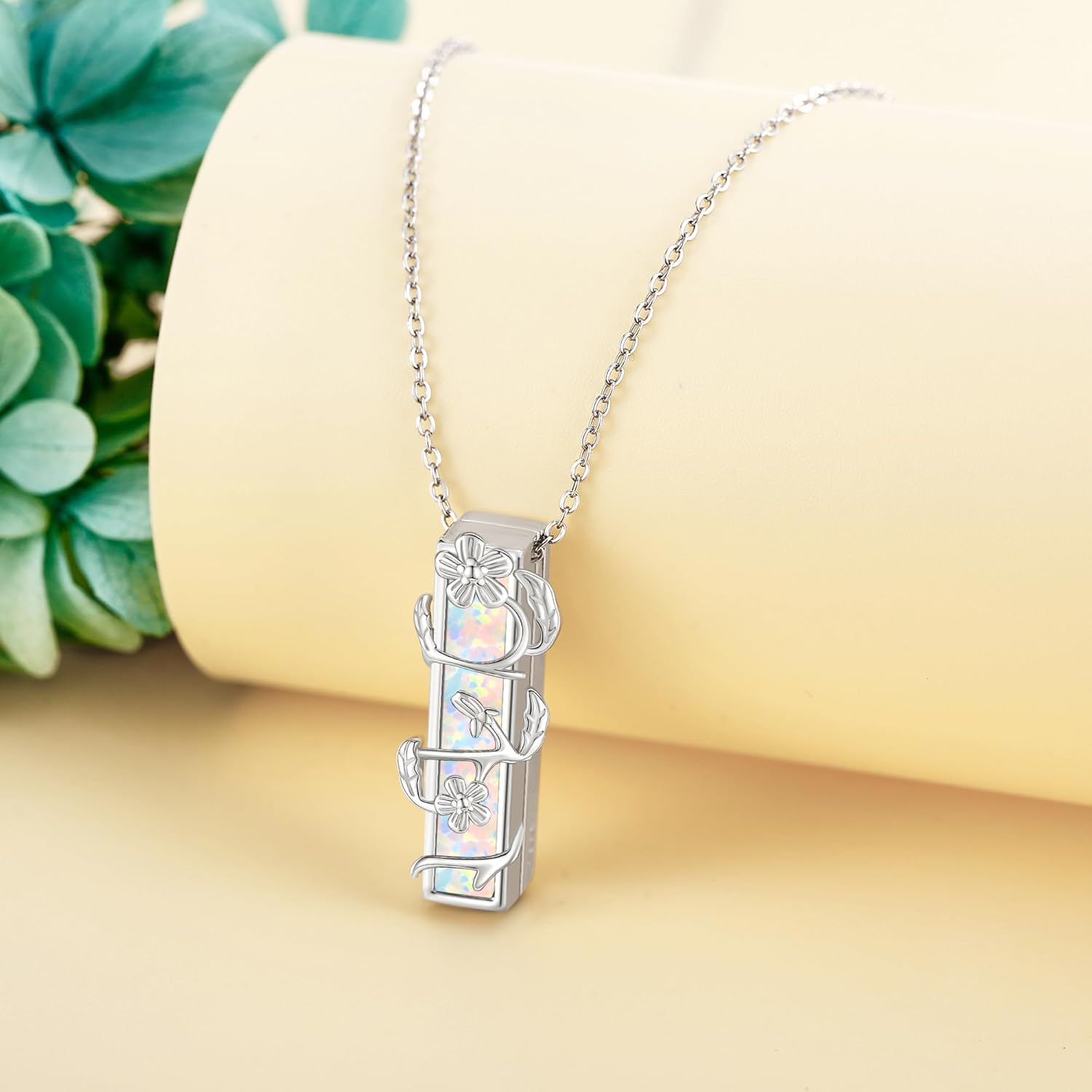 Moonstone Opal 3D Urn Necklaces for Ashes 925 Sterling Silver Urn Pendant Jewelry for Women Lover - Image 2