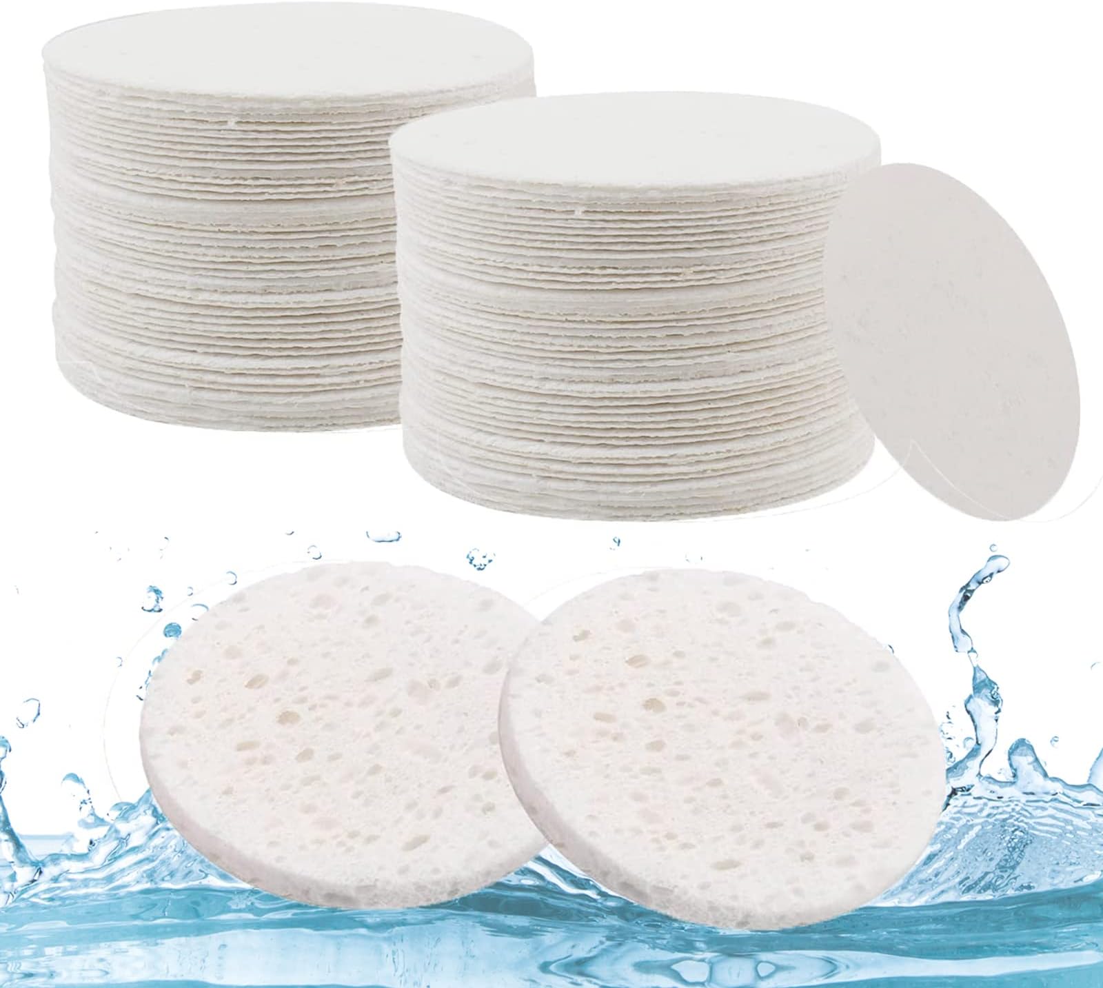 Lanjue 60 Count Facial Sponges Cleansing, White Compressed Face Sponges Cleansing Natural Wood Pulp Cotton Face Washing Sponge Cosmetic Sponges for Makeup Removal Exfoliating(2.5 Inch)
