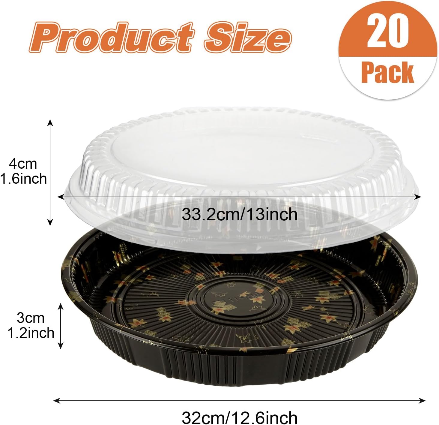 20 Pack 12.5 Inch Catering Trays with Lids, Round Plastic Serving Tray with Lid, Disposable Platters for Sandwich Fruit Party Appetizer Catering Picnic