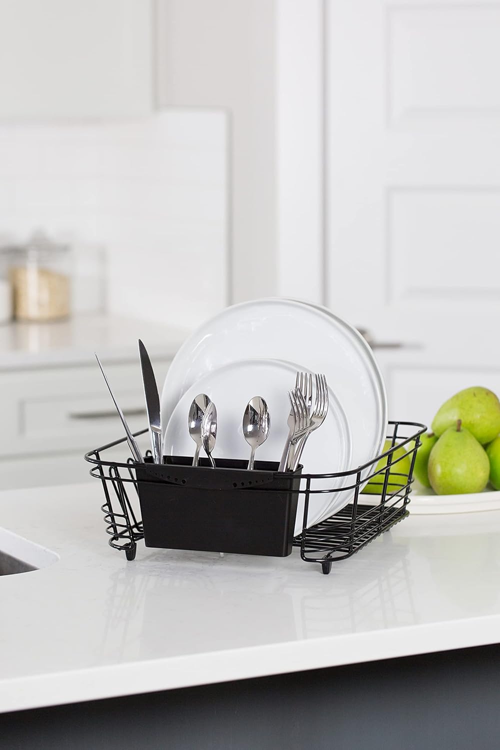 Black Metal 2-Piece Dish Drainer with Utensil Cup