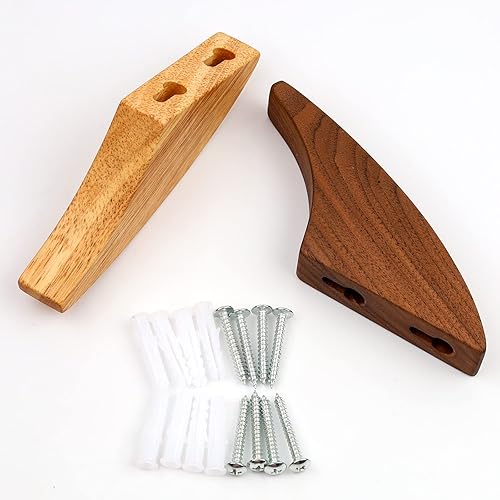 Miniatura 7 de Ganchos de pared de madera, paquete de 6 ganchos de madera natural maciza de nogal negro y madera de caucho, ganchos de pared decorativos para