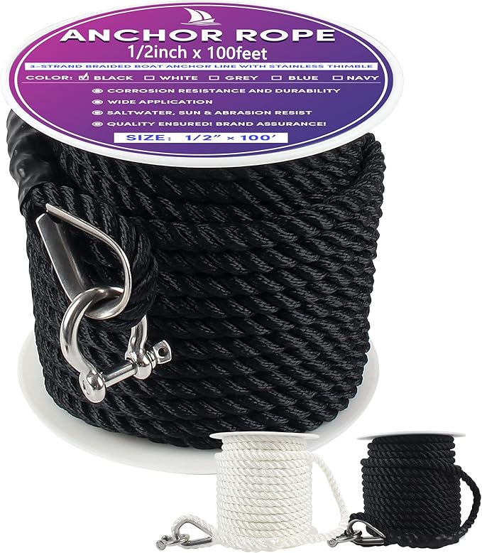 Anchor Rope Braided Anchor Line 3/8Inch 100 FT Premium Solid
