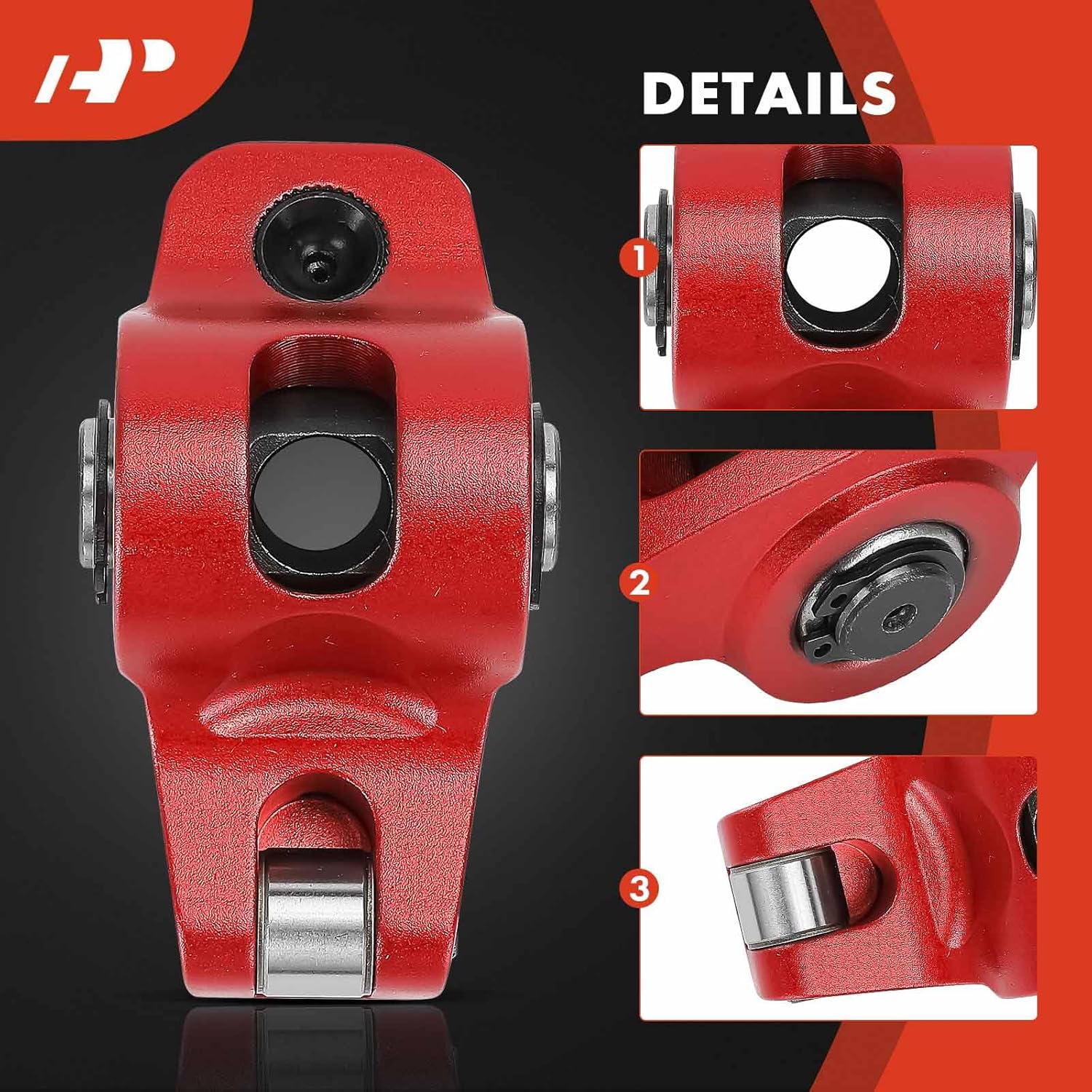 A-Premium 16Pcs Red Aluminum Engine Roller Rocker Arms with Needle Bearings Compatible with Ford SBF 302, 1.6 Ratio, 7/16" Studs
