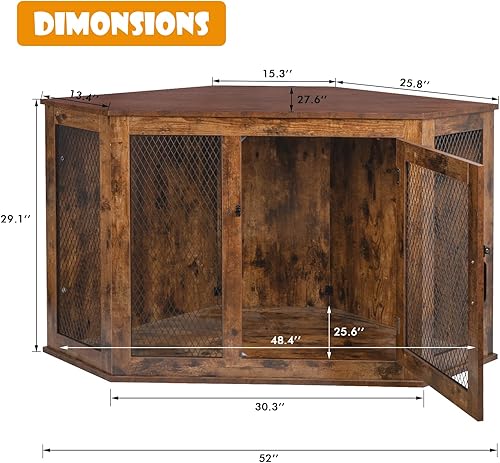 Miniatura 7 de OFIKA Muebles de esquina para jaula de perro, mesa auxiliar de madera para perrera con malla metálica, mesa auxiliar de esquina para interiores para