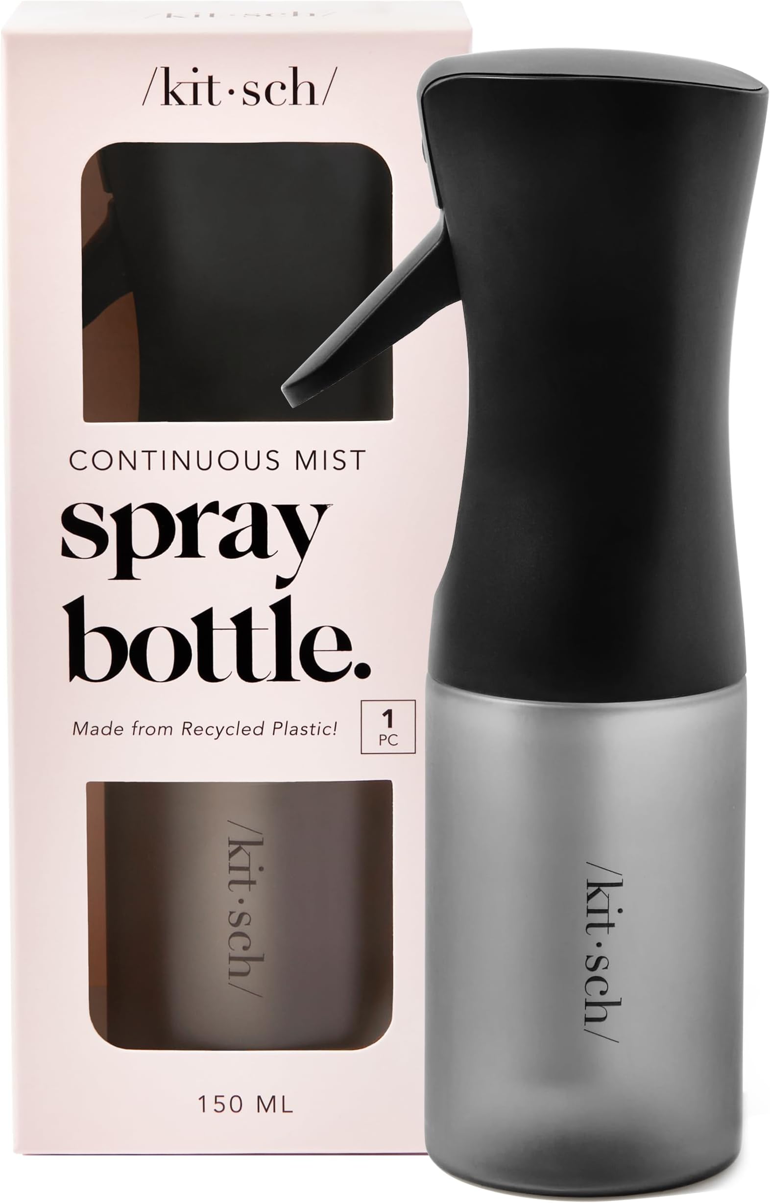 Kitsch Continuous Spray Bottle for Hair – Fine Mist Water Mister & Water Spray Bottle – Recycled Hair Spray Bottle – Spray Bottles for Cleaning, Styling, Plants & More – Black, 150ml