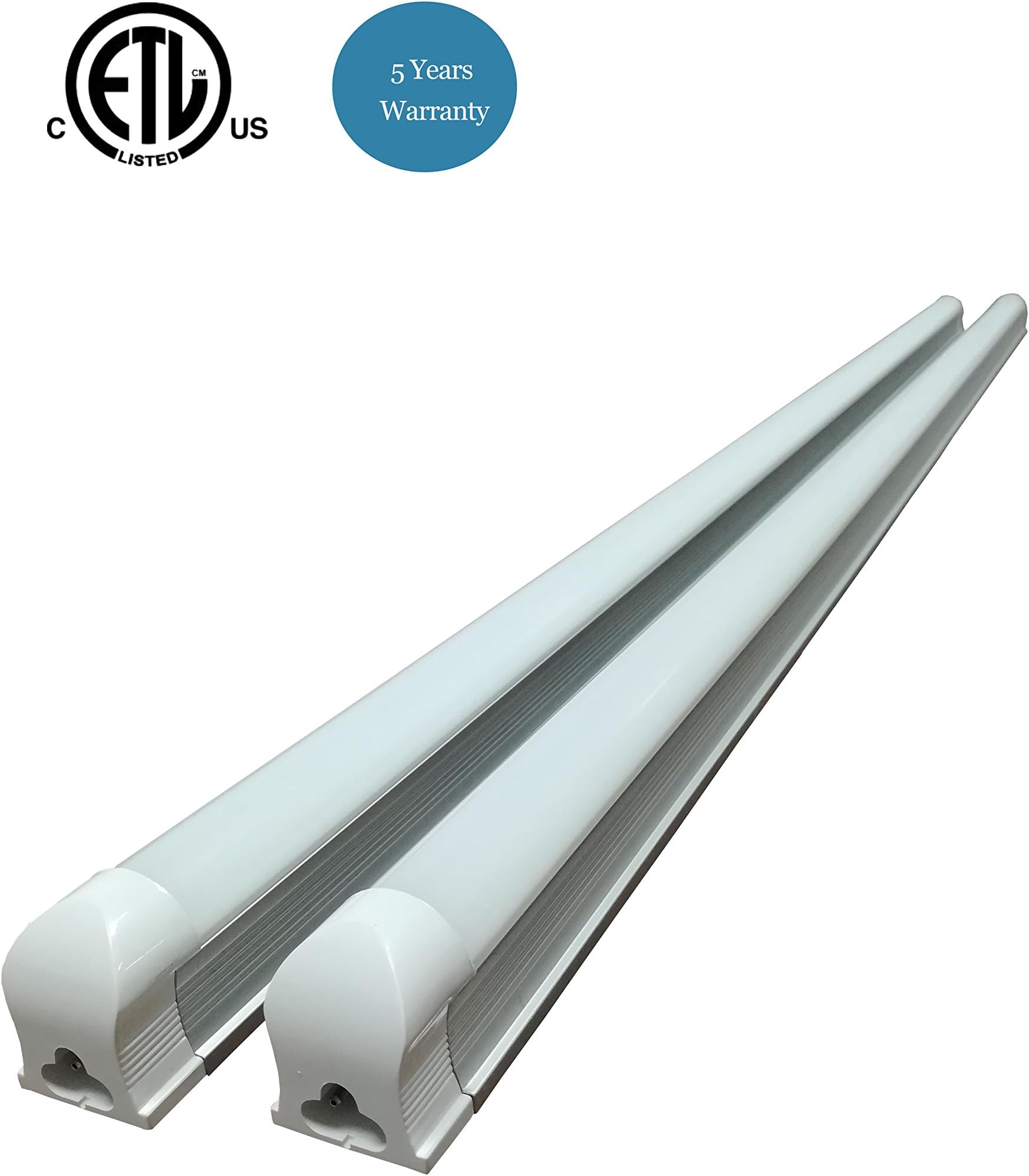 2-Pack Integrated T8 LED Tube Light with Bracket, 4FT, 20W (Equivalent 50W), 2200 Lumens, Warm White 3500K, Diffusion Cover Lens, No Fixture Needed