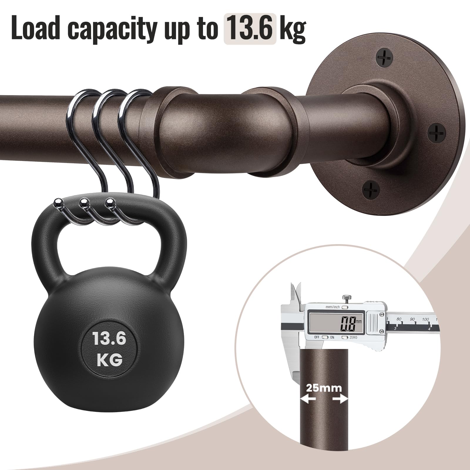 Bastoni per tende per tende con occhielli, aste per tende industriali da 80-305 cm, diametro 25 mm, aste per tende estensibili per interni/esterni, per camera da letto, soggiorno, ufficio