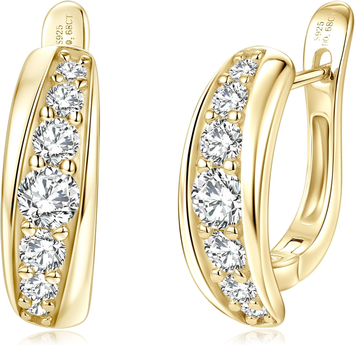 U-shaped Moissanite Hoop Earrings, 1.36cttw D Color Round Cut Moissanite, 925 Sterling Silver Earrings Elegant Jewelry Gifts for Women