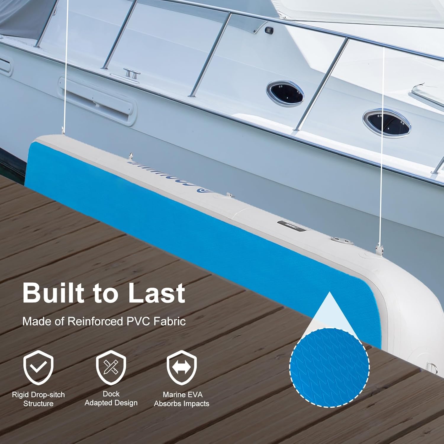 COOLWAVE 6FT/10FT/15FT Inflatable Dock Bumper, Rectangle Inflatable Flat Boat Fenders Bumpers for Docking, Heavy Duty Large Dock Fender for Yachts, Pontoon Boat, Fishing Boat, Ski Boat,1 Pack