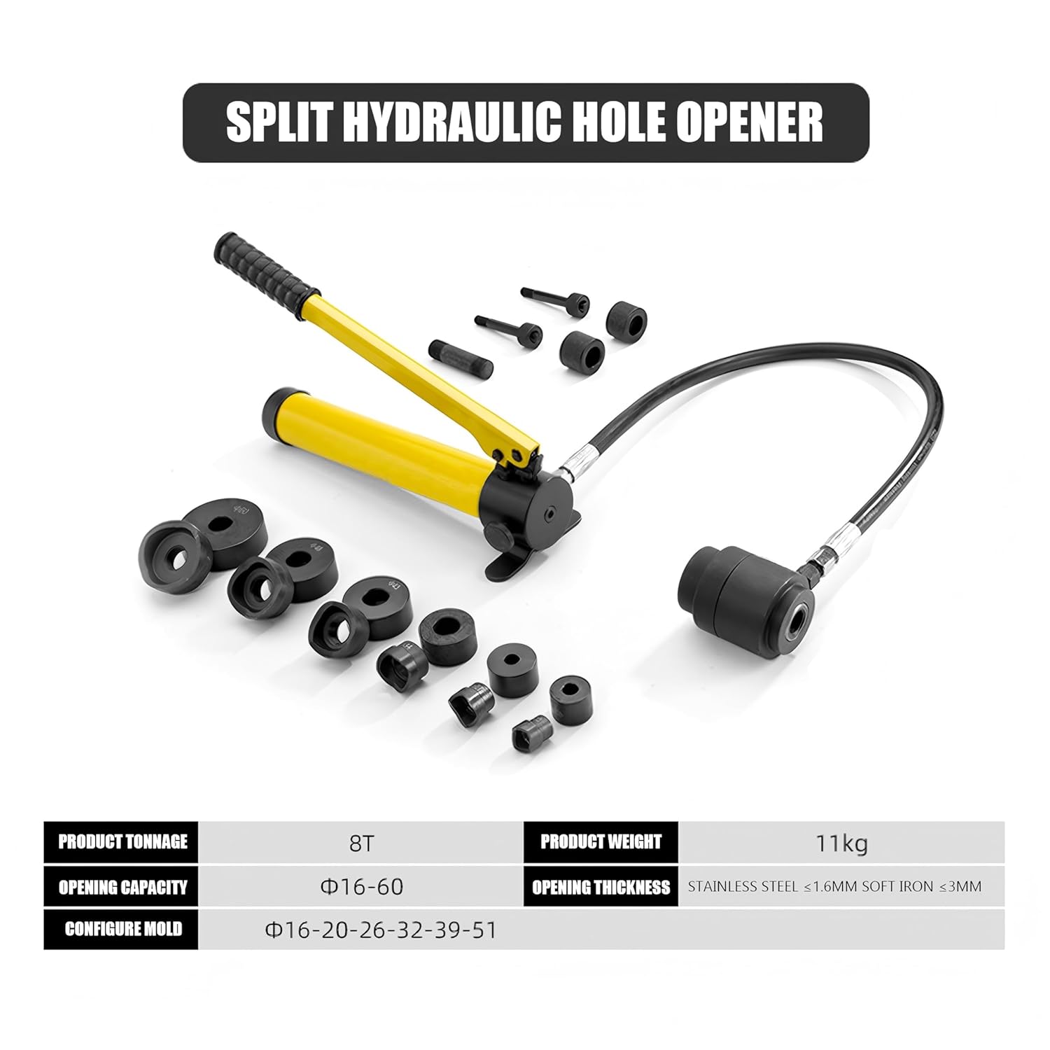 9 Ton Hydraulic Knockout Punch Kit, Conduit Hole Cutter Set, Punch Set with Driver, Sheet Metal Hole Punch for Stainless Steel, Aluminum, Brass, Fiberglass, Plastic