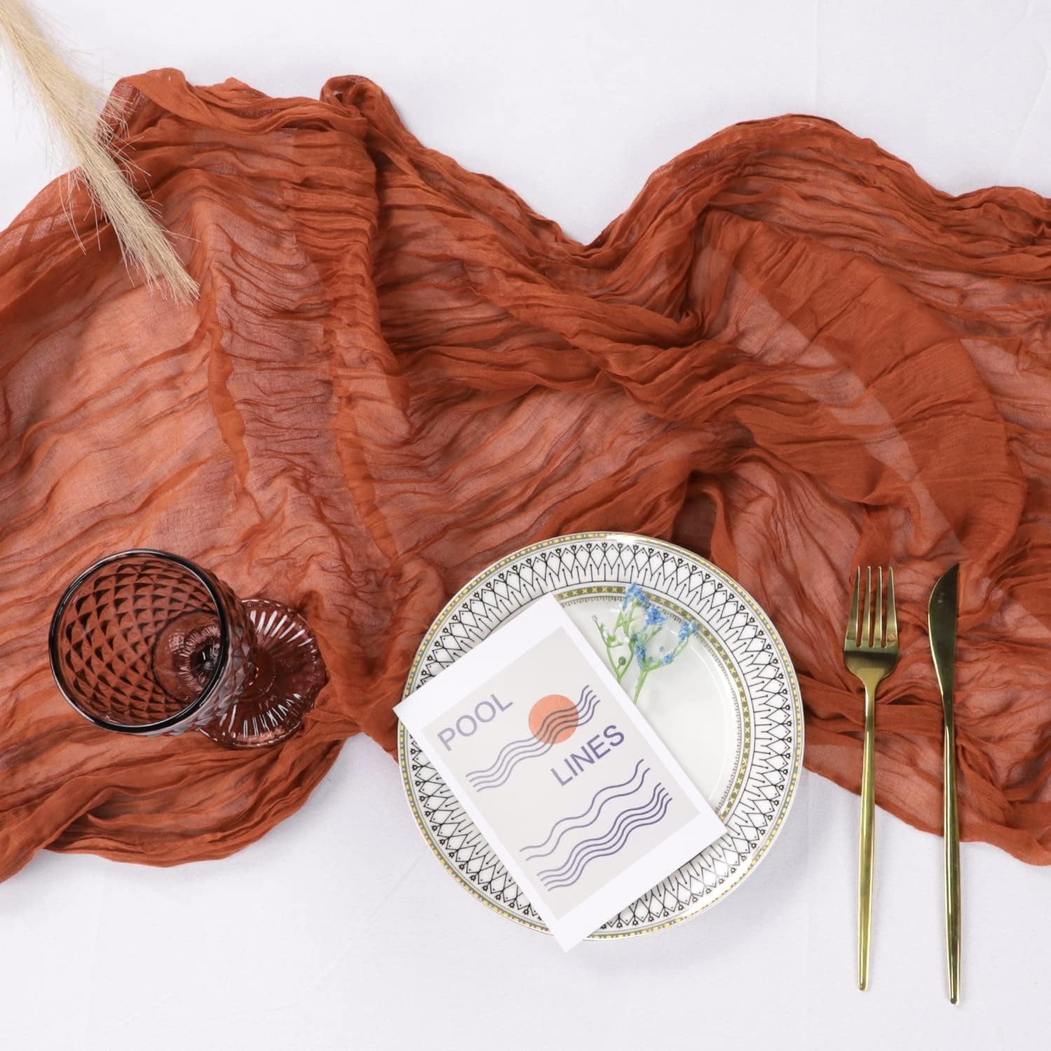 LVEFIT 4PCS Terracotta Cheesecloth Table Runner 13.3ft Long Gauze Table Runner Rustic Wedding Cheese Cloths Decor for Wedding Bridal Baby Shower Birthday Party Wedding Decorations Boho Table Runner