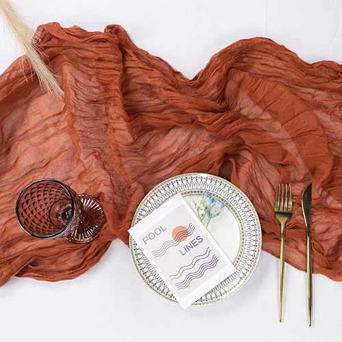 Miniatura 5 de Camino de mesa de gasa de terracota de 13.3 pies de largo, camino de mesa rústico de gasa para boda, decoración de quesos para boda, novia, baby