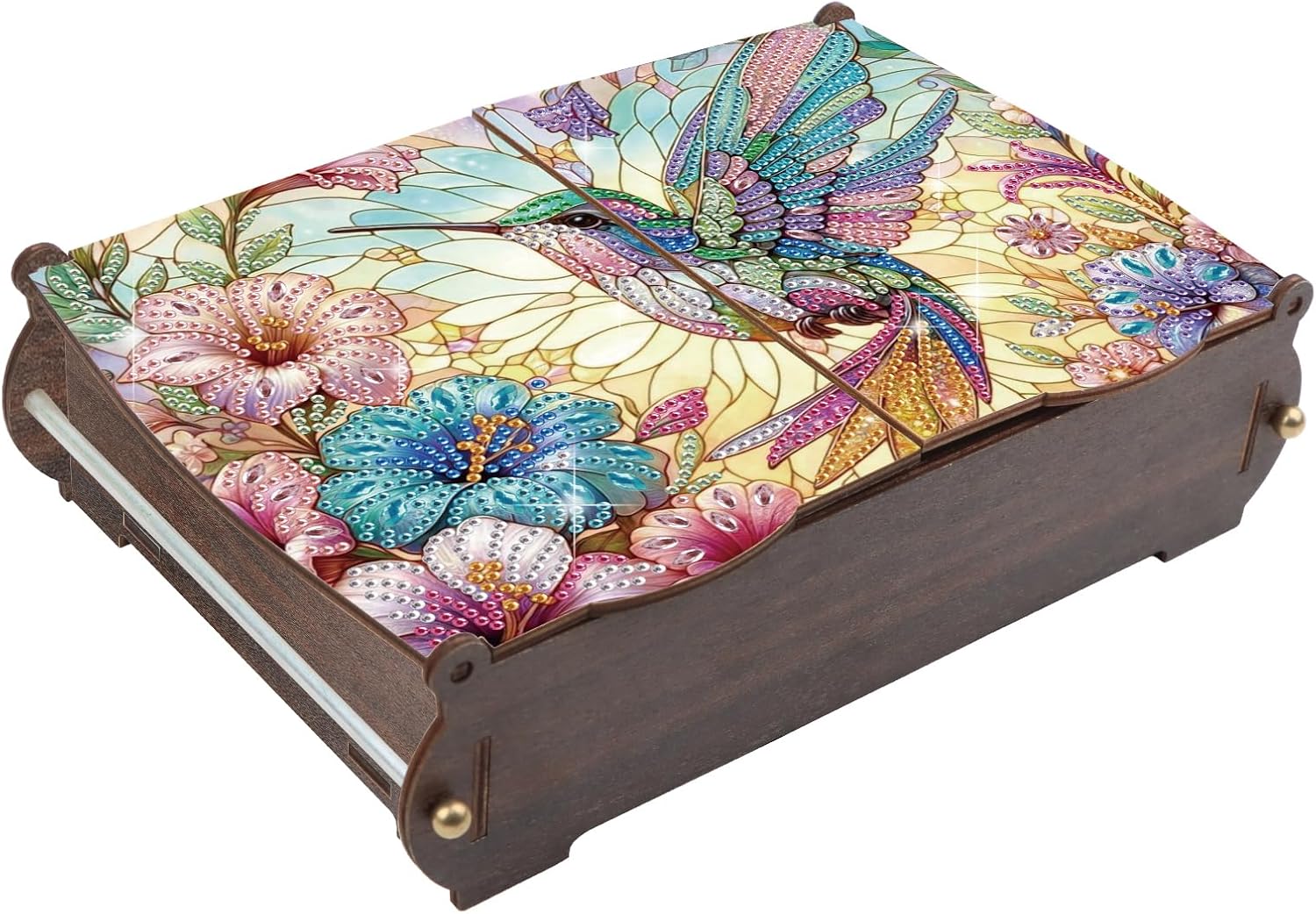 MVVMTOP Diamond Painting Kit Wooden Storage Box, Hummingbird and Flowers DIY Special Shaped Diamond Flip Cover Wooden Money Box, Handmade Art Desktop Decorations Birthday Gifts for Friends