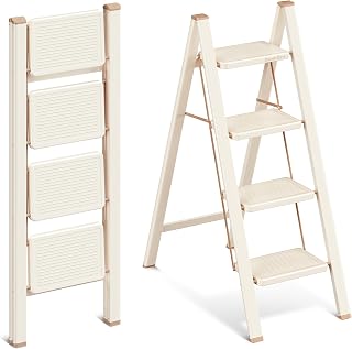 4 Step Ladder, Folding Step Stool with Anti Slip Widened Pedal
