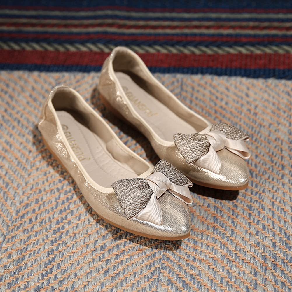 MACHSWON Ballerine da donna scintillanti, comode, casual, a punta, con fiocco, senza lacci, per matrimoni, ballerine eleganti