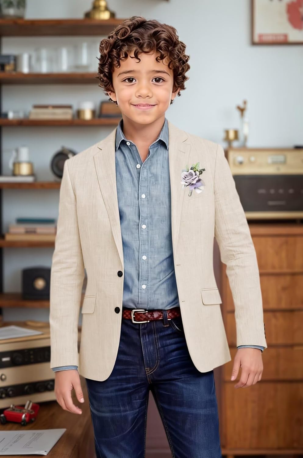 Linen Boys Blazer Lightweight Sport Coat Summer Casual Kids Wedding Guest Outfit