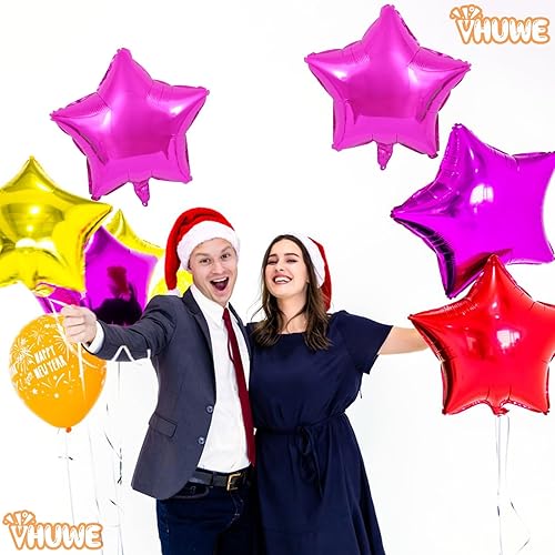Miniatura 68 de Globos de estrella rosa de 18 pulgadas, 10 unidades de globos metálicos de aluminio de helio de Mylar en forma de estrella rosa caramelo para Globos