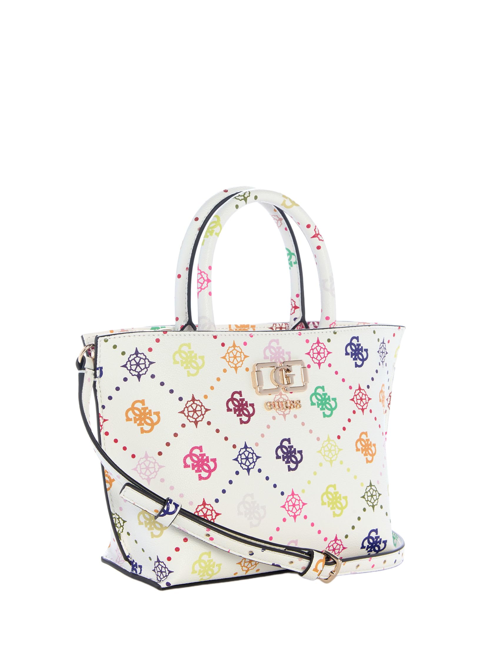 GUESS Handtasche Umhängetasche Emelie Logo Mini Tote Multi Logo weiß