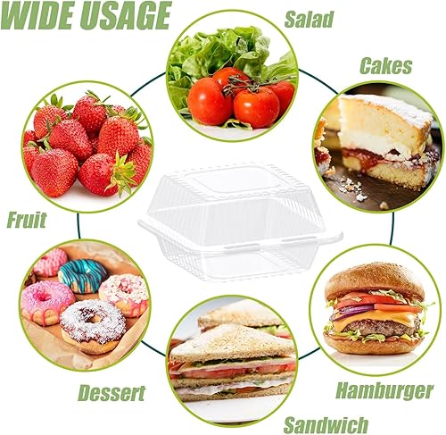 Miniatura 7 de BallHull 200 recipientes desechables de plástico transparente con bisagras para tartas con tapas de 5.3 x 4.7 x 2.8 pulgadas para postres, pastas,