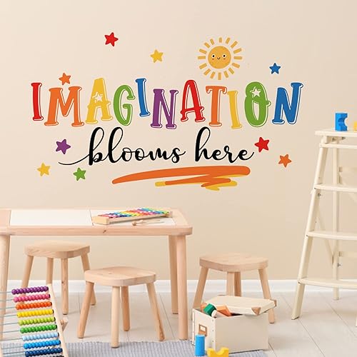 Miniatura 7 de Mfault Calcomanías de pared grandes con reglas de la sala de juegos, la imaginación florece aquí, calcomanías de pared para sala de juegos, aula,