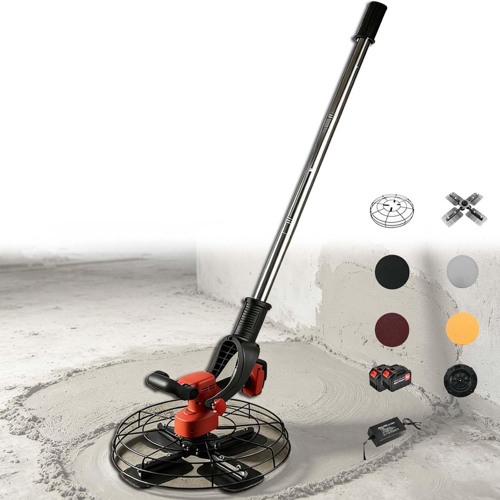 Eiwitany Cordless Concrete Power Trowel with 6 Speed Settings, Cement Screed Finisher Equipped for Concrete Surface Polishing