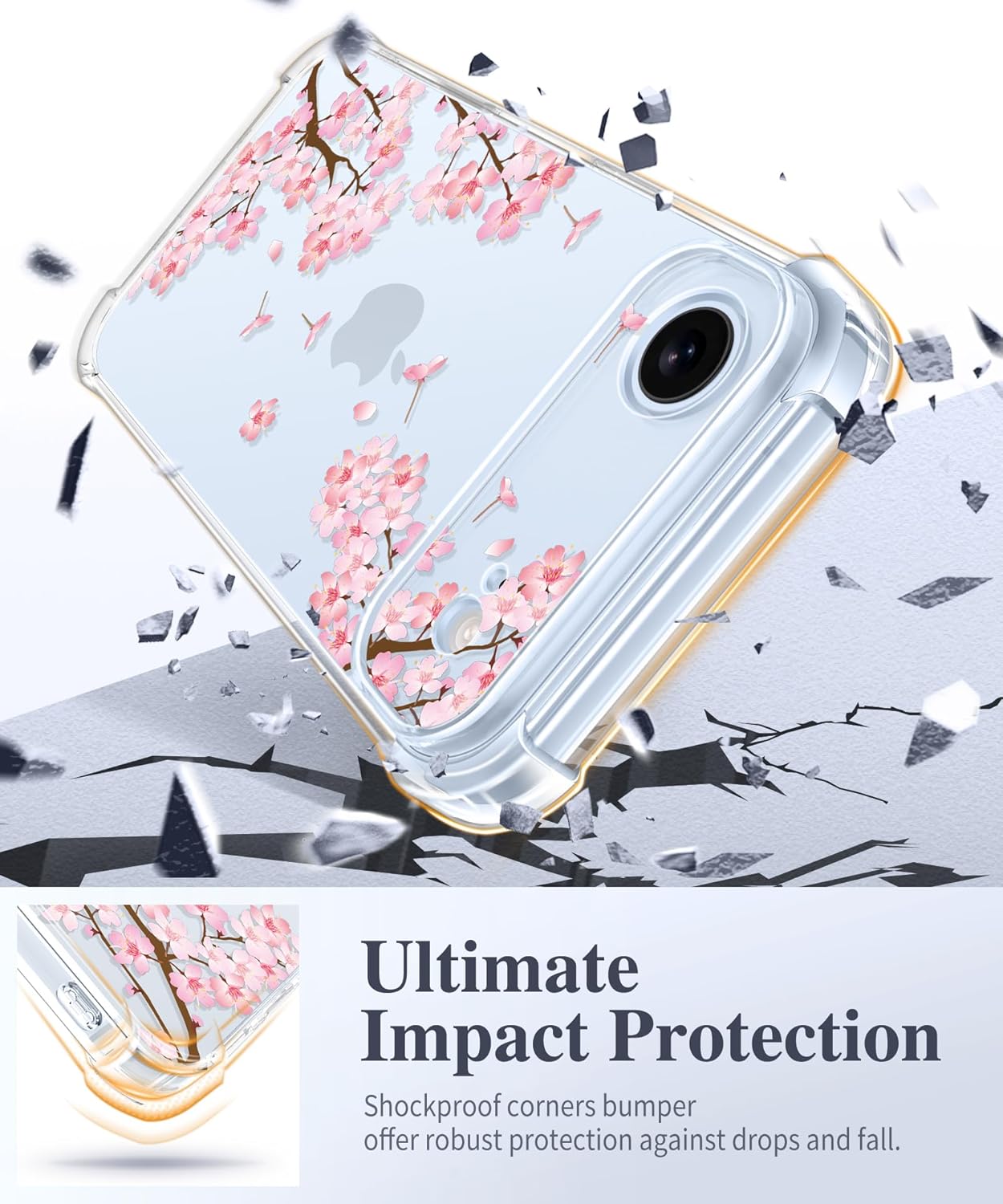 GVIEWIN for iPhone Air Case with Screen Protector, Upgraded [Full Camera Protection] [Non Yellowing] Floral Slim Shockproof Clear Women Phone Cover for iPhone 17 Air 6.5" (Sakura/Pink) - Image 4