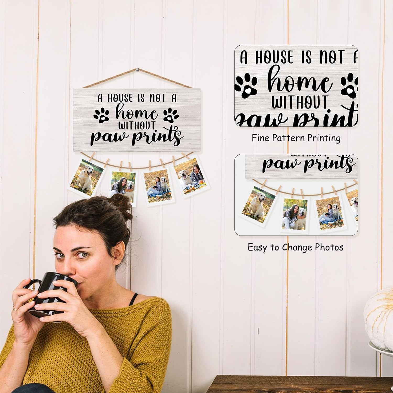 Dog Gifts Picture Frame Photo Holder for Wall, Dog Mom Dad Lovers Owner Gifts for Women Men, Pet Lovers Gift, a House Is Not a Home Without Paw Prints Hanging Photo Display Wall Decor - Image 5