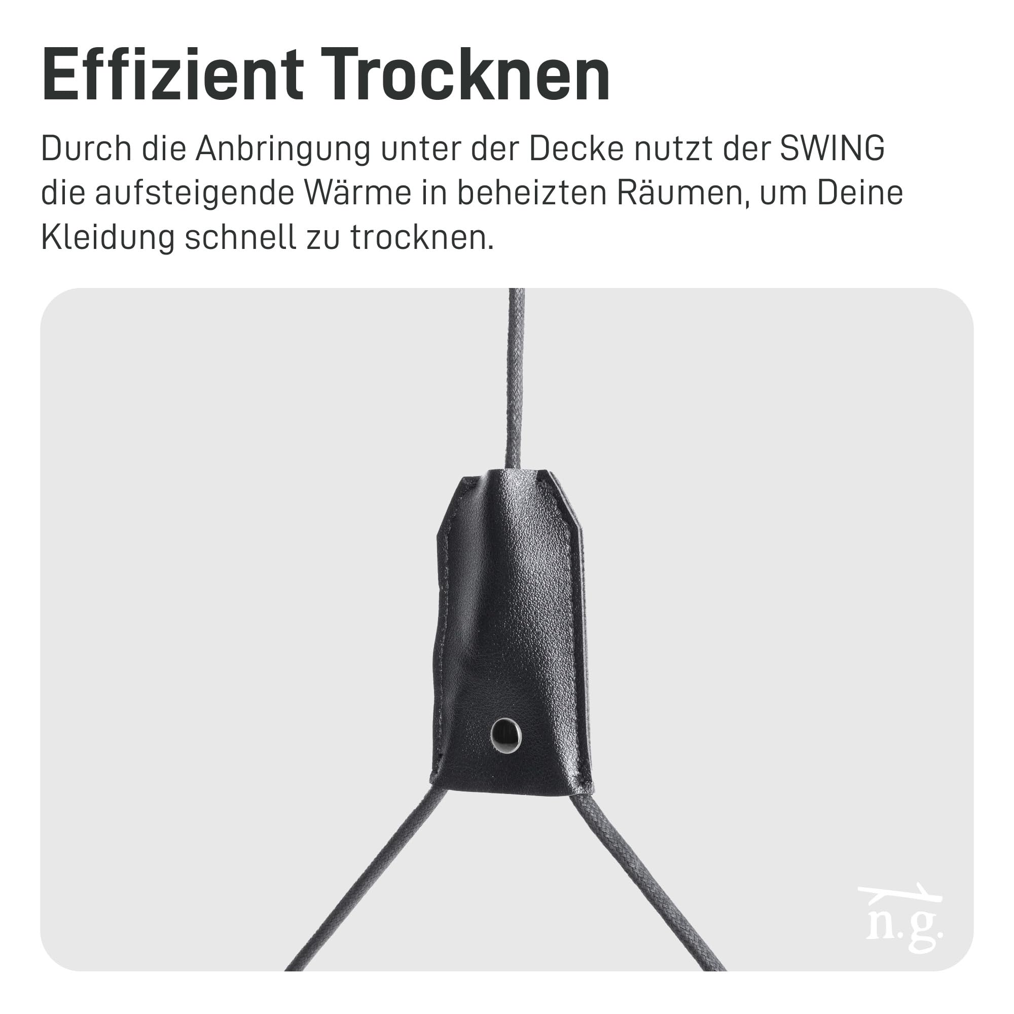 Natural Goods Berlin platzsparender Wäscheständer Swing 56x110 cm schwarz/Deckenwäscheständer aus robustem Stahl/Stabiler Wäscheständer Decke/Deckenwäschetrockner mit raumsparendem Design