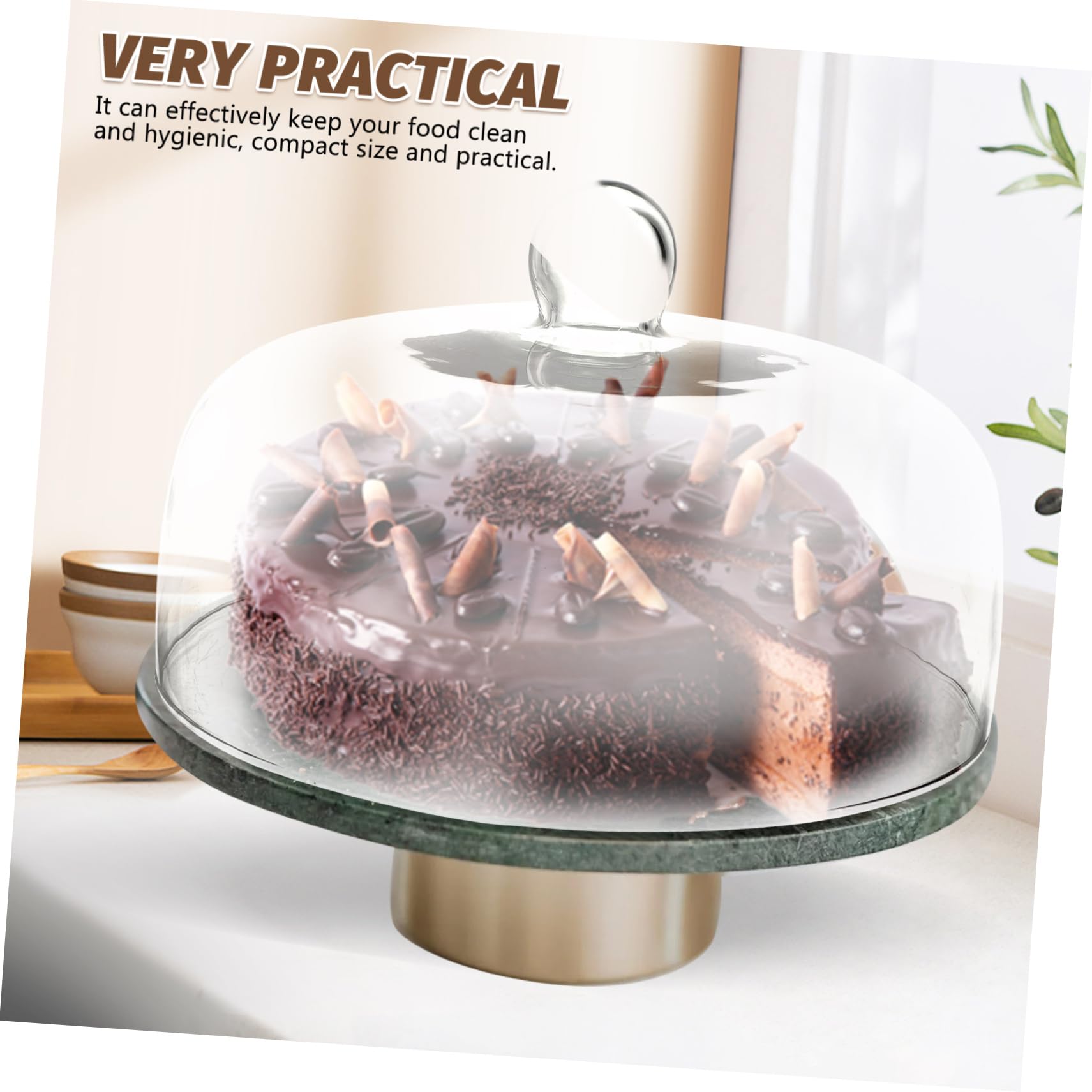Cúpula de Vidrio para Pastel y Postres Transparente Asa Alimentaria | Protege Dulces del Polvo, Fácil de Mover, Adecuado para Mesa y Vitrina, Conserva el Producto Limpio
