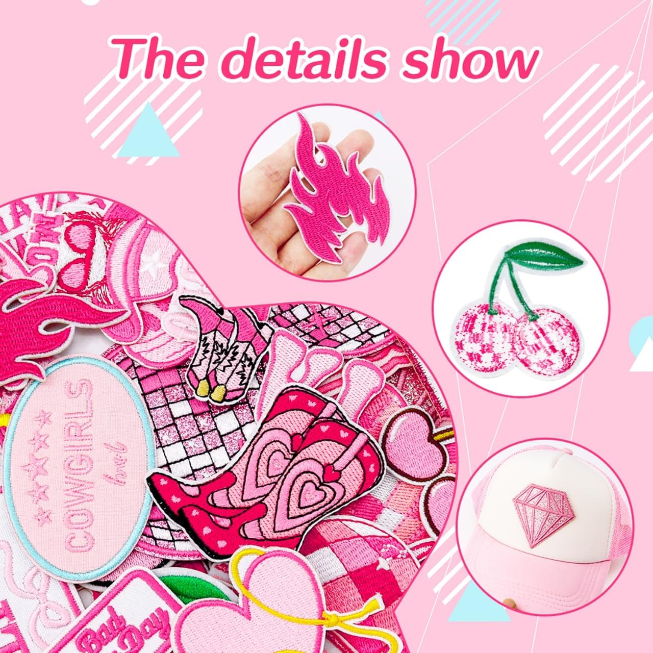 33PCS Cowgirl Iron On Patches Pink Western Embroidered Appliques for Trucker Hats Jackets Jeans Denim Backpacks Clothing Trendy No Sew Vintage Country Cute Girly Style DIY Decor Repair for Women Girls