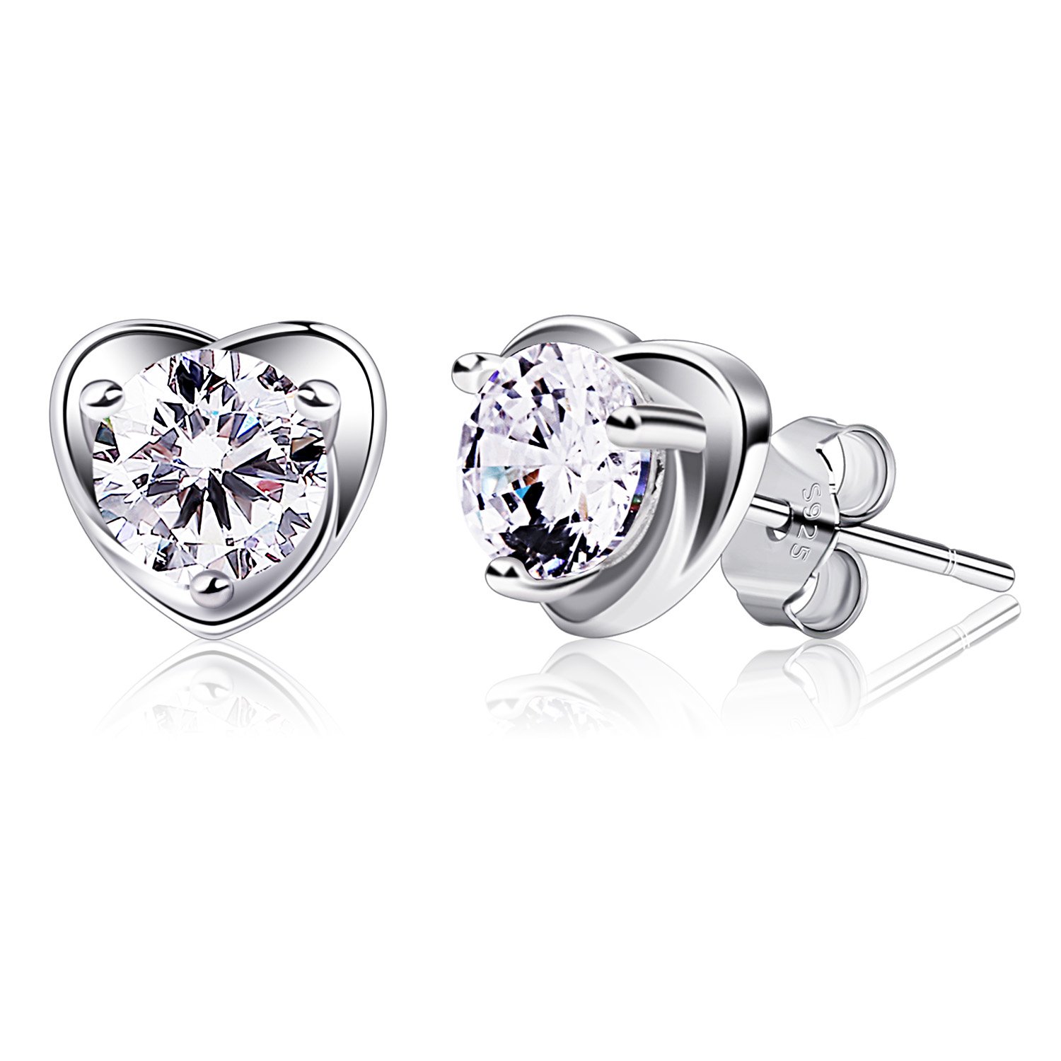 Earring Studs Heart Shape 925 Sterling Silver Cubic Zirconia Heart Stud Earrings