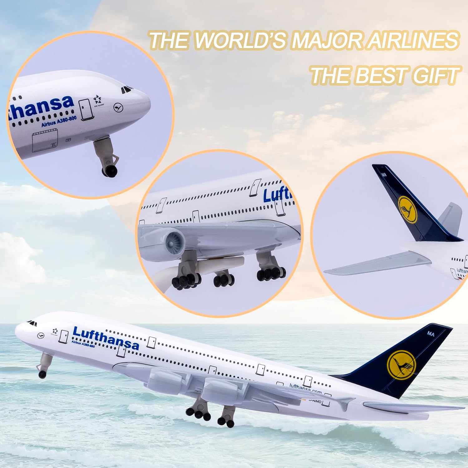 1:300 Scale Deutsche Lufthansa A380 Model Airplane - Metal Alloy Plane for Gift and Decoration
