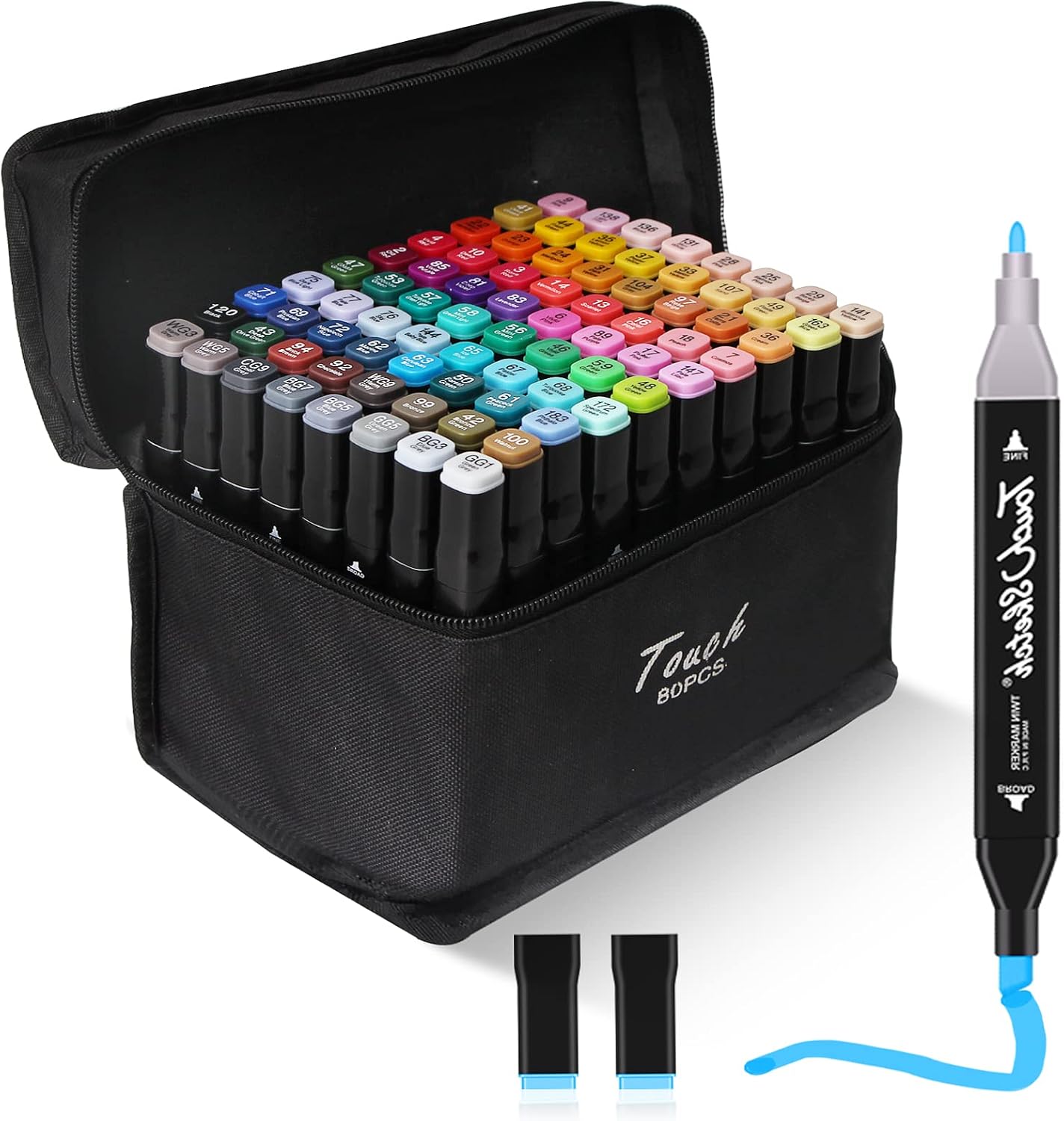 Tensine 80 Colors Alcohol Double Tip Art Marker Set for Artist(Broad Chisel and Fine Tip), Perfect for Kids Adult Coloring Books Sketching and Card Making.