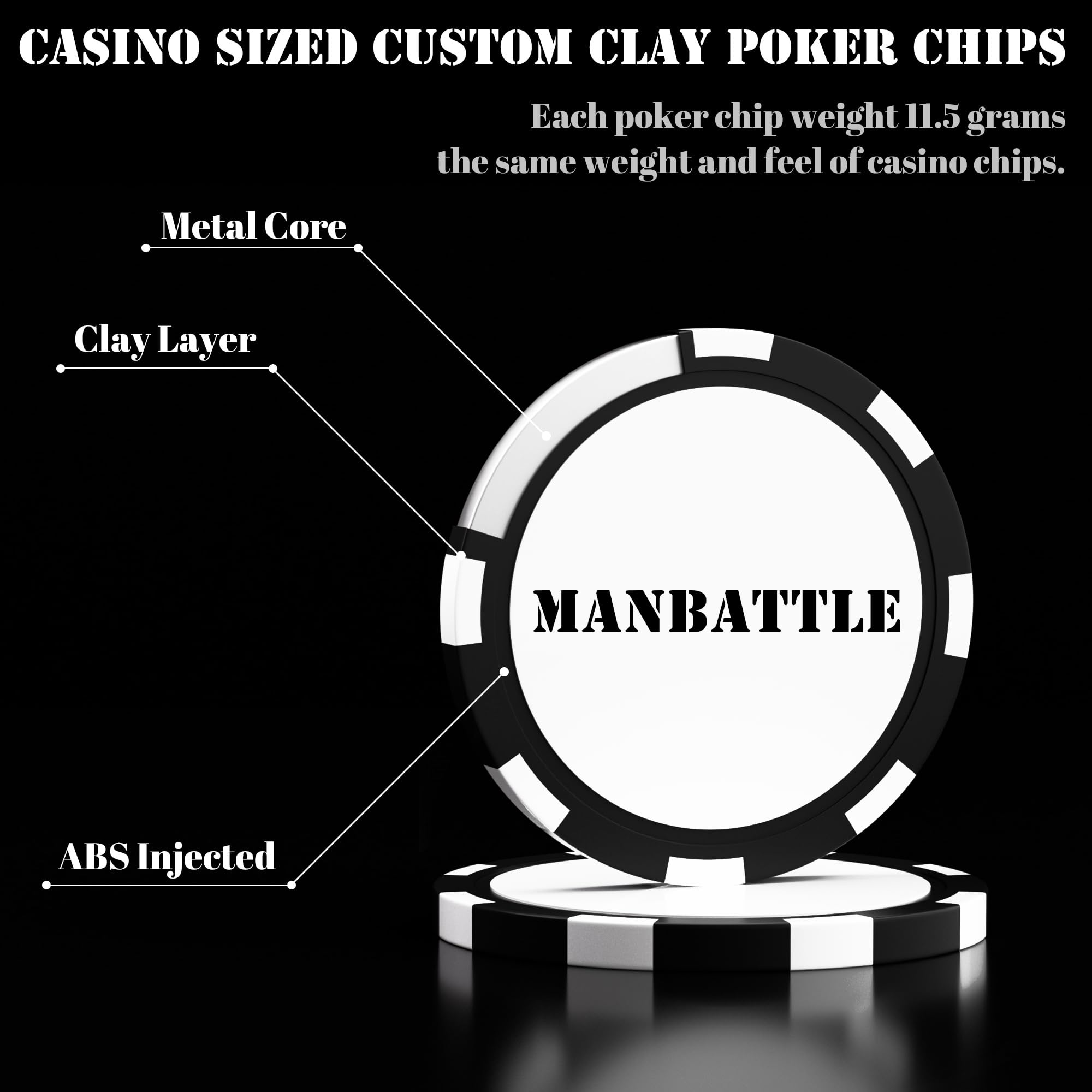 25 fiches da poker in argilla personalizzate, 40 mm pesanti 11,5 grammi di fiches da poker personalizzate con logo o testo, gettoni personalizzati per bar, feste, biglietti da visita, golf