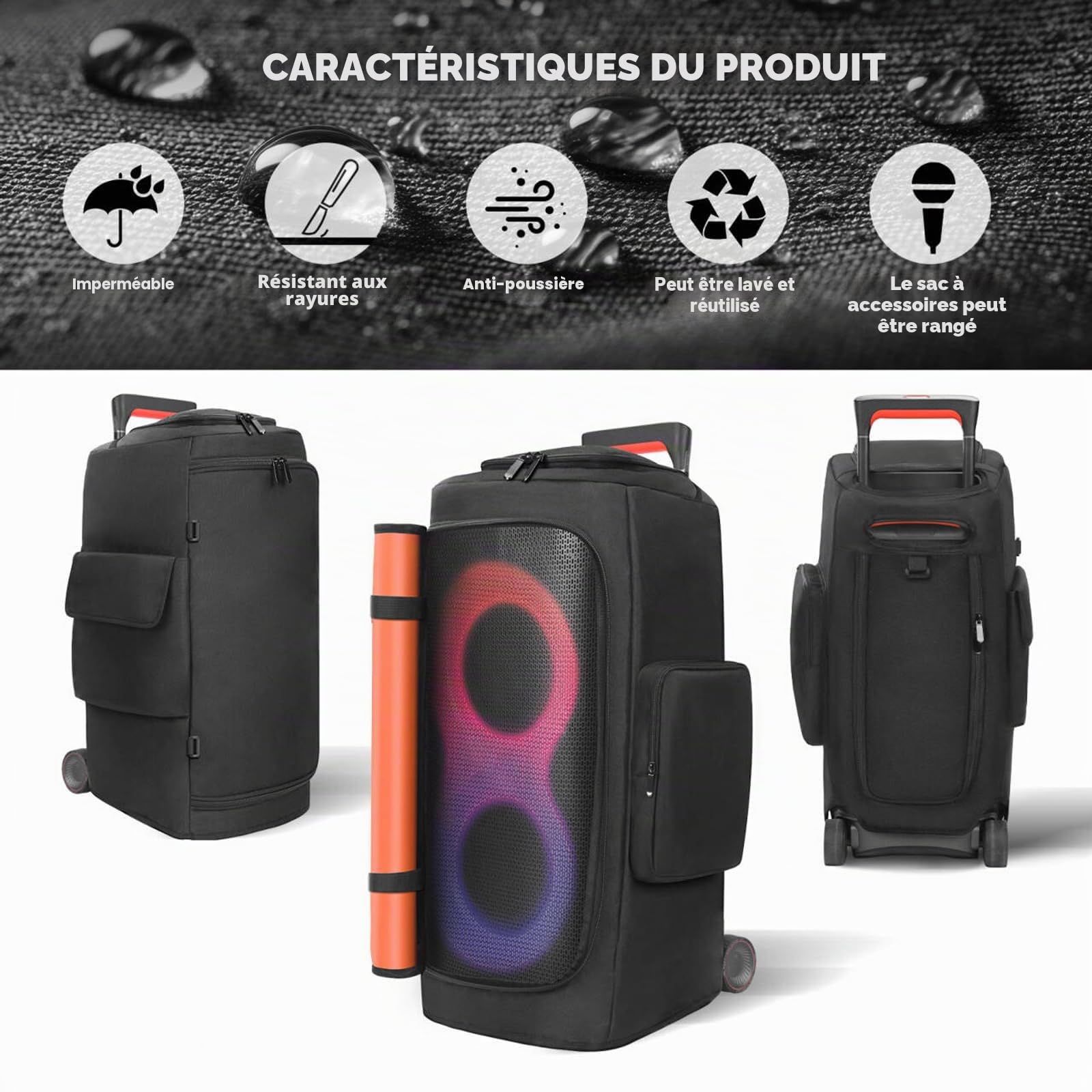 Étui pour enceinte Compatible avec JBL PartyBox 320 Enceinte portable, Housse de protection anti-poussière de voyage pour soirée en extérieur avec poches à fenêtre pour JBL PartyBox 310 et