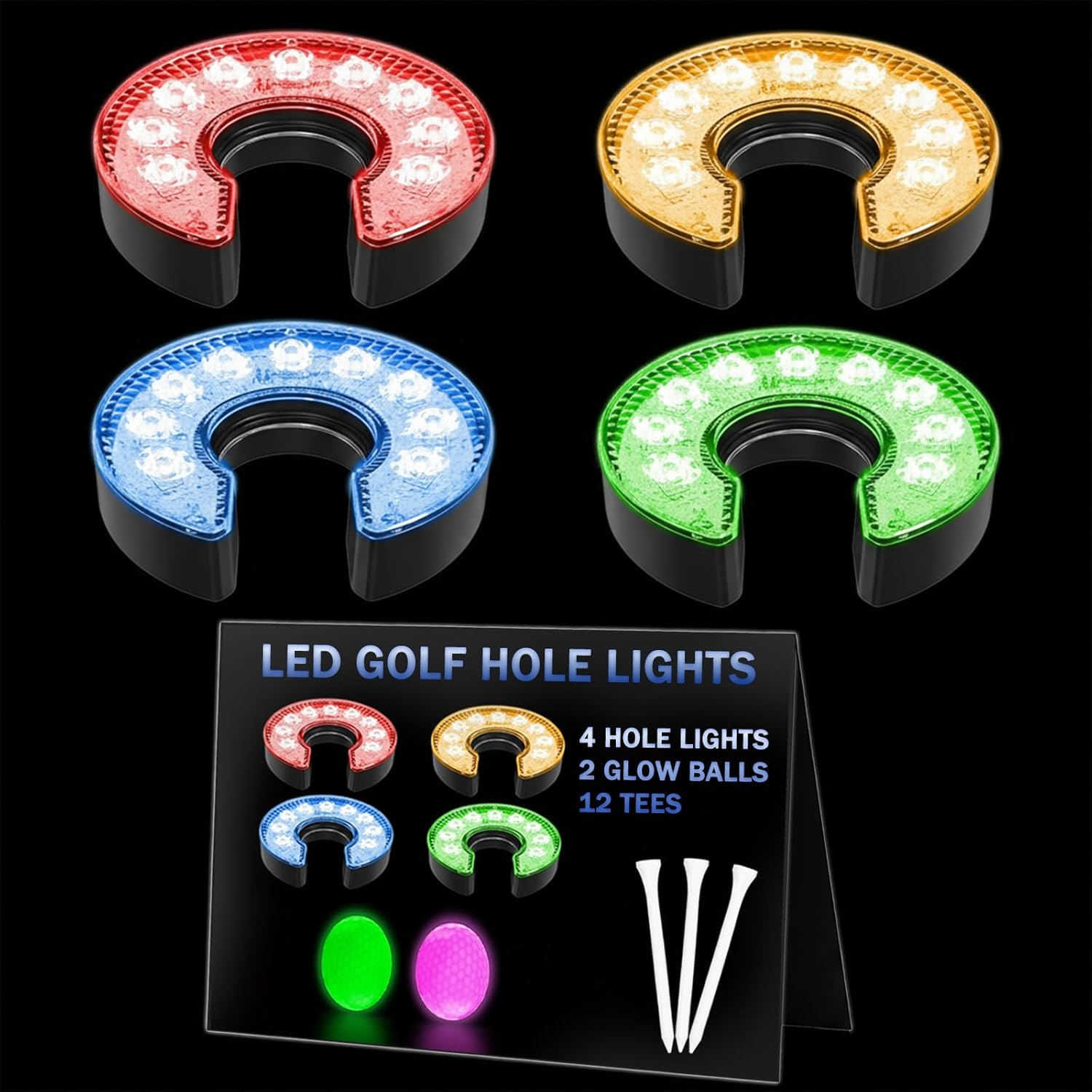 18Pcs LED Golf Hole Lights for Night Putting Green - Glow Disc Golf Basket Lights - Waterproof Color Changing Puck Light Set for Cornhole Board Outdoor Backyard Party Accessories