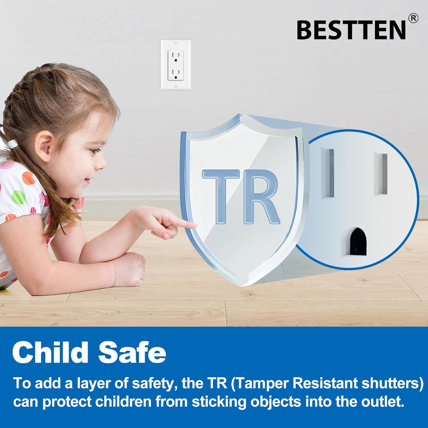 BESTTEN 160 Pack 15 Amp Decorator Receptacle Outlet, Tamper Resistant Receptacle, Residential and Commercial Use, Wallplate Included, 15A/125V/1875W, UL Listed, White