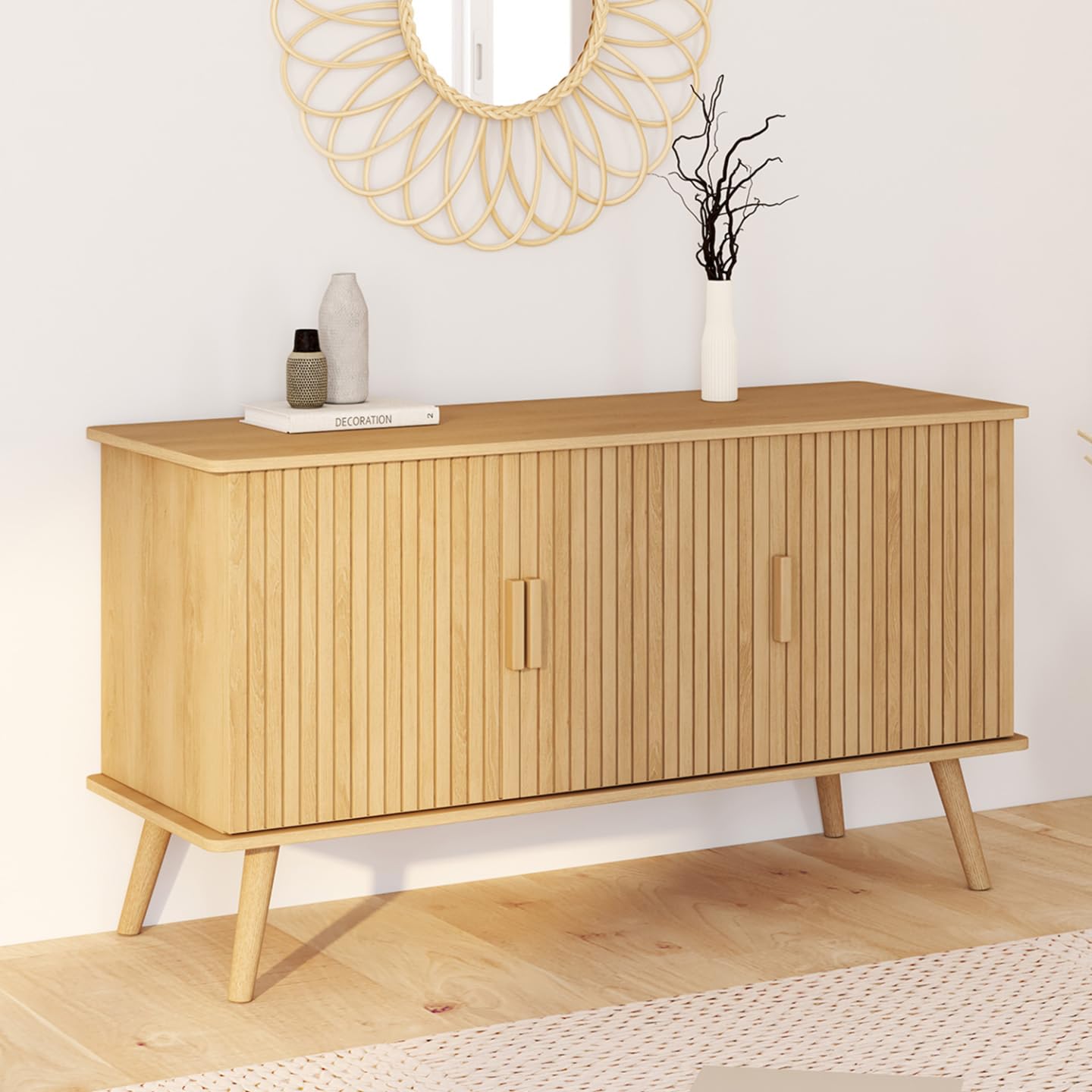 IDMarket - Buffet 110 cm Juliette, Lattes tasseau Bois Coloris chêne