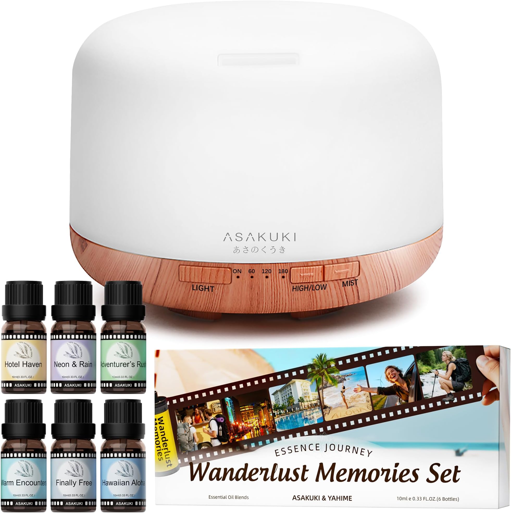 Hotel-Inspired Essential Oils Set with Diffuser, Wanderlust Memories Collection, 6 Scents Travel-Inspired Hotel Fragrances, Essential Oils for Diffusers for Home