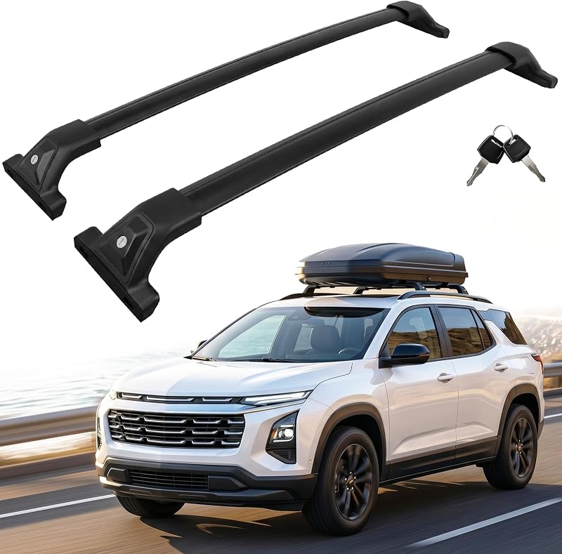 330 lb Roof Rack Cross Bars Fit for 2025-2026 Chevy Equinox | Not for EV; Lockable Aluminum Bars for Factory Raised Rails; Sunroof-Friendly, No-Drill; for Cargo Box, Kayak, Bike & Skis