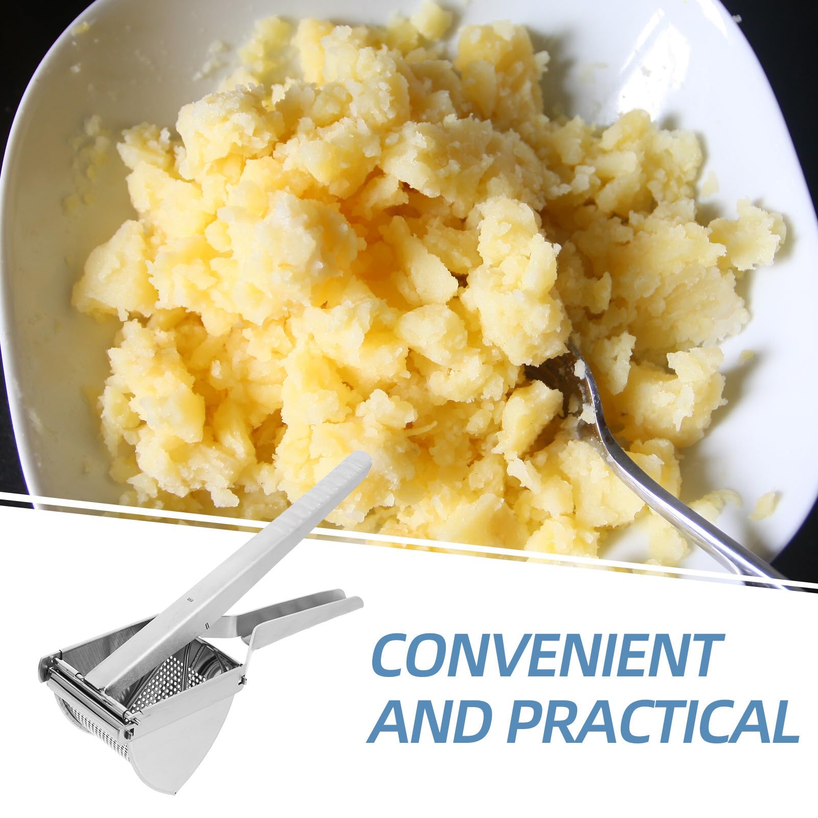 Schiacciapatate in Acciaio Inossidabile Argento, Pressa Patate Manuale Compatta e Portatile per Cucina Domestica e Picnic All'aperto, Facile da Usare
