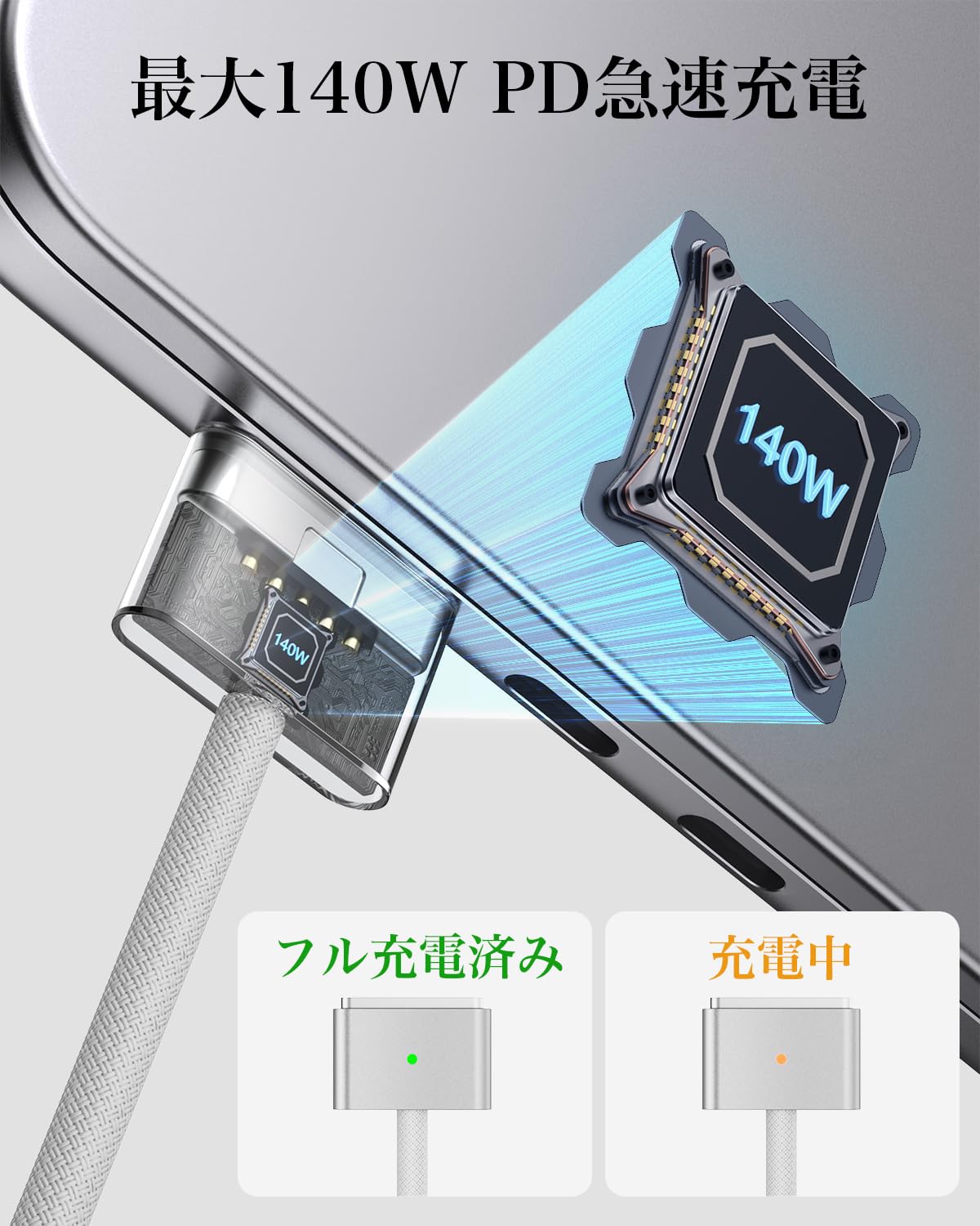 Amazon.co.jp: Stouchi 140W USB-C to Mag-Safe 3 磁気充電ケーブル 