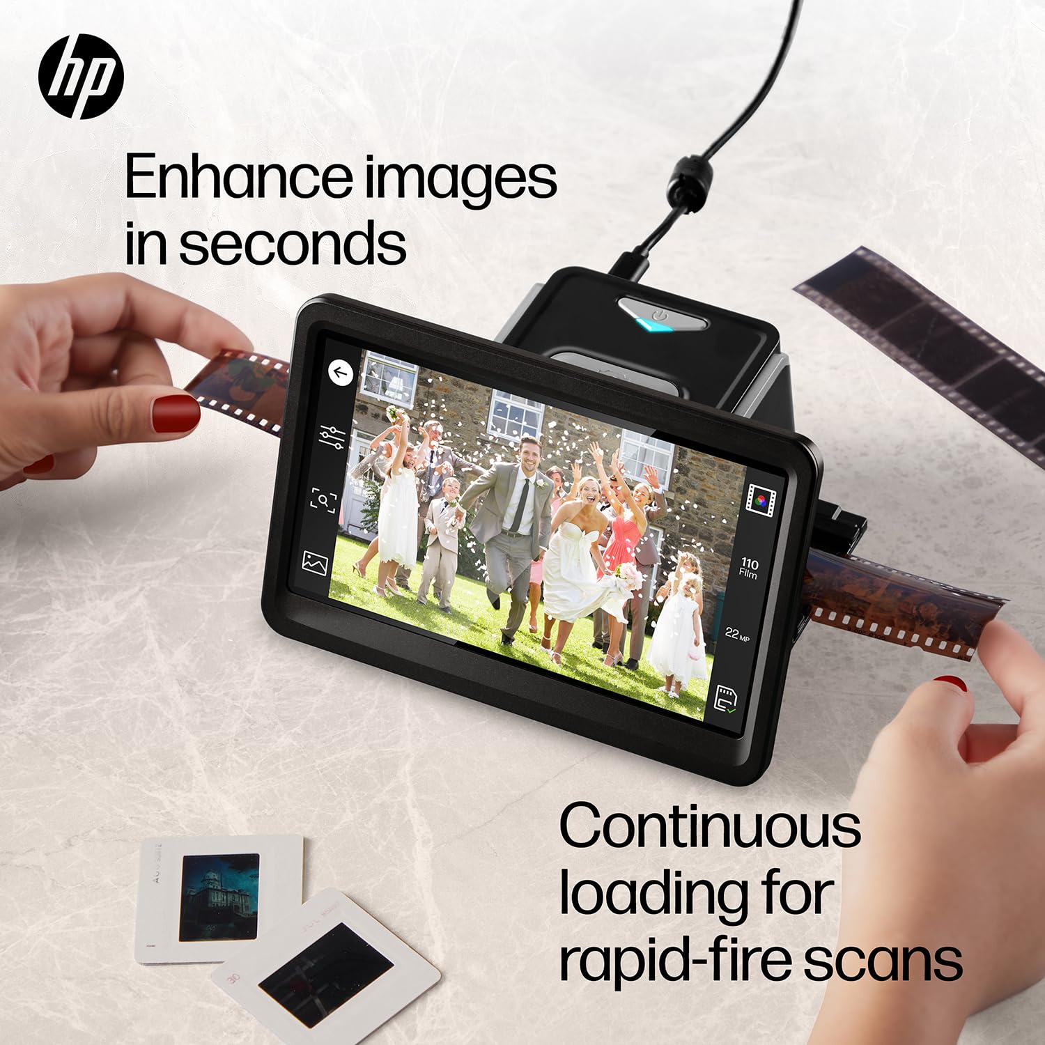 HP FilmScan Touch Screen Film & Slide Scanner Digitizer with 7” Adjustable LCD Screen, Quickly Convert Negatives & Slides to Digital 22MP JPEG Photos, Compatible with 135, 126 and 110 Film & Slides — view 3