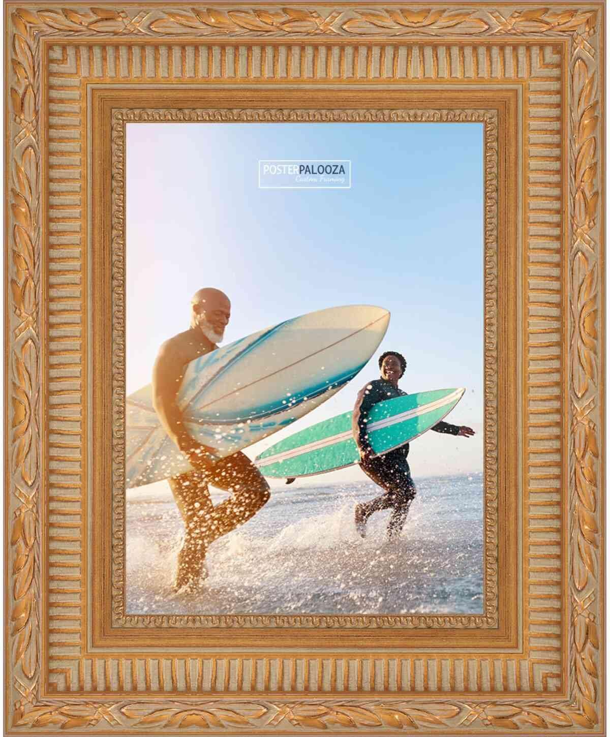 Poster Palooza 18x10 Ornate Gold Complete Wood Picture Frame with UV Acrylic Plexiglass, Foam Board Backing & Hardware Included