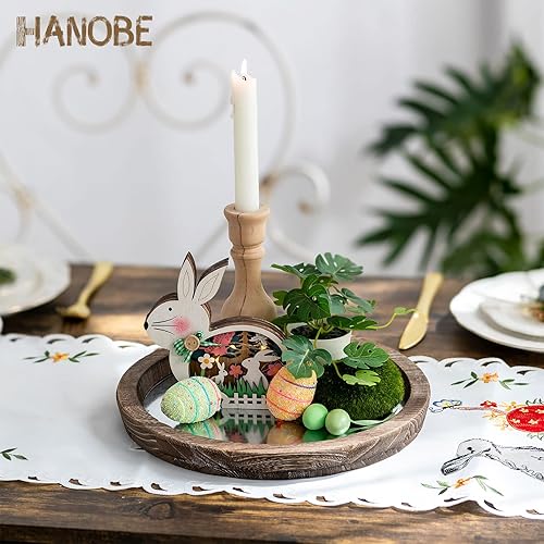 Miniatura 9 de Hanobe Bandeja Decorativa de Madera Redonda Bandeja de Madera Rústica para Mesa de Café, Centro de Mesa de Granja, Espejo Portavelas, Placa de Bar