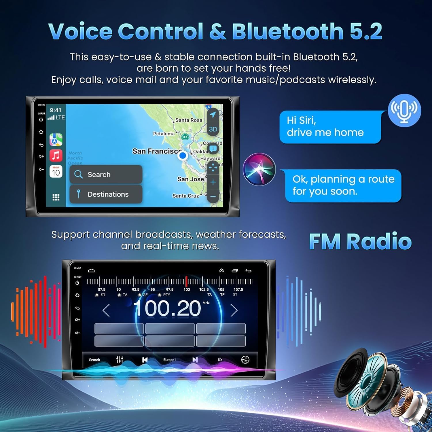 8 core 4GB+64GB Car Radio Stereo for Toyota Highlander 2014-2019 Built-in carplay Android Auto, 10.1 inch Android 15 Car Stereo Head Unit with WiFi GPS Navigation Bluetooth Steering Wheel Control