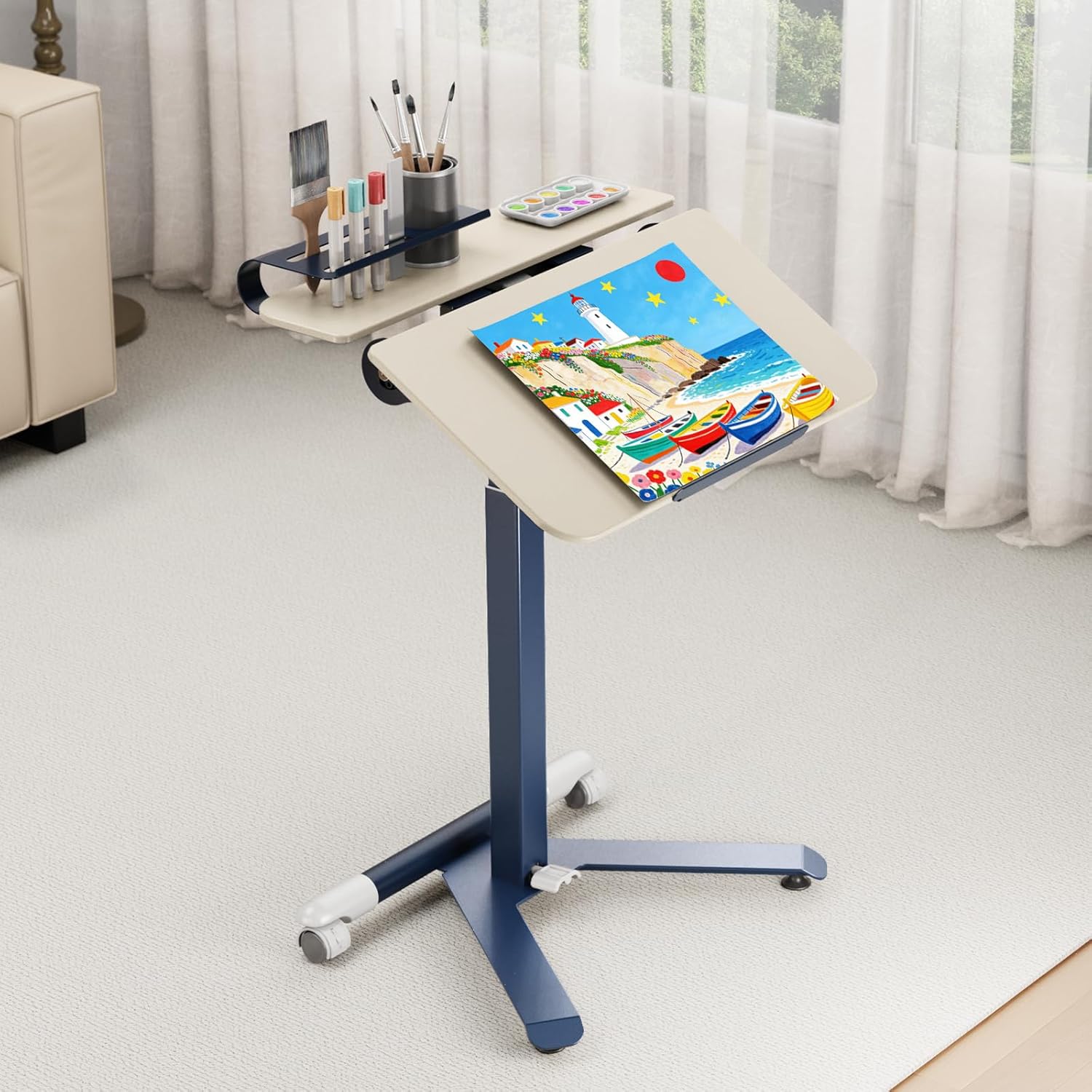 ROMOON Rolling Standing Desk with Wheels, Portable 24 inch Sit-Stand Laptop Cart with Tilt Top and Storage, Mobile Compact Workstation for Home Office and Small Spaces (Oat Yellow)
