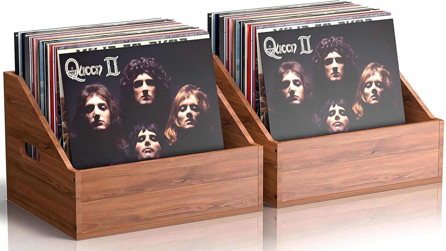 Photo 1 of 2 Pack Wood Vinyl Record Storage, Retro & Durable Vinyl Crate and Record Holder, Album Storage Record Case Box for 120+ Records, Perfect Record Organizer for Home Decor and Collection Display(Brown)