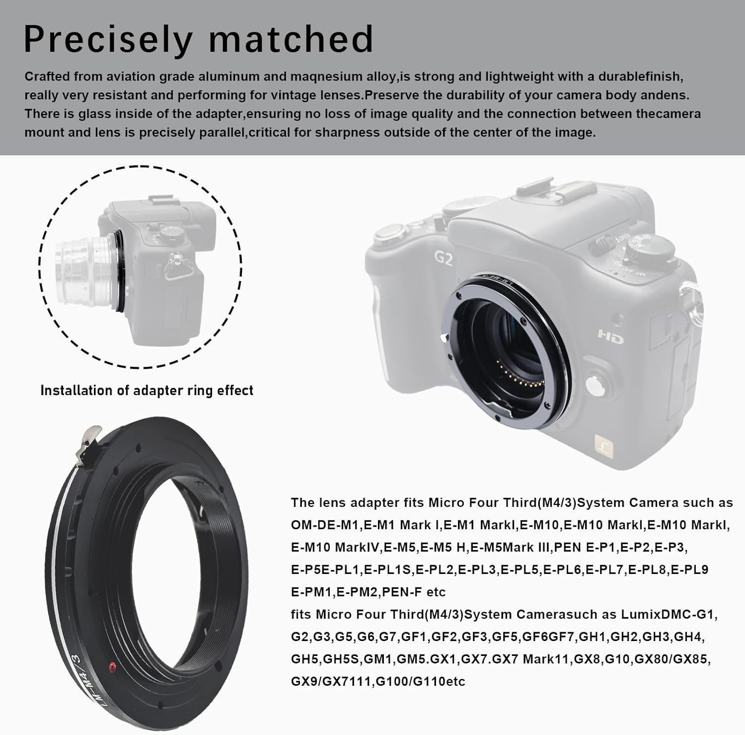 LM to M4/3 Lens Adapter, Compatible with LM Zeiss ZM,Voigtlander VM Lens to with Micro 4/3(MFT, M4/3) Mount Camera, Such as EP1,EP2,EP3,EPL1,EPL2,EPL3,EPL5,EPM1