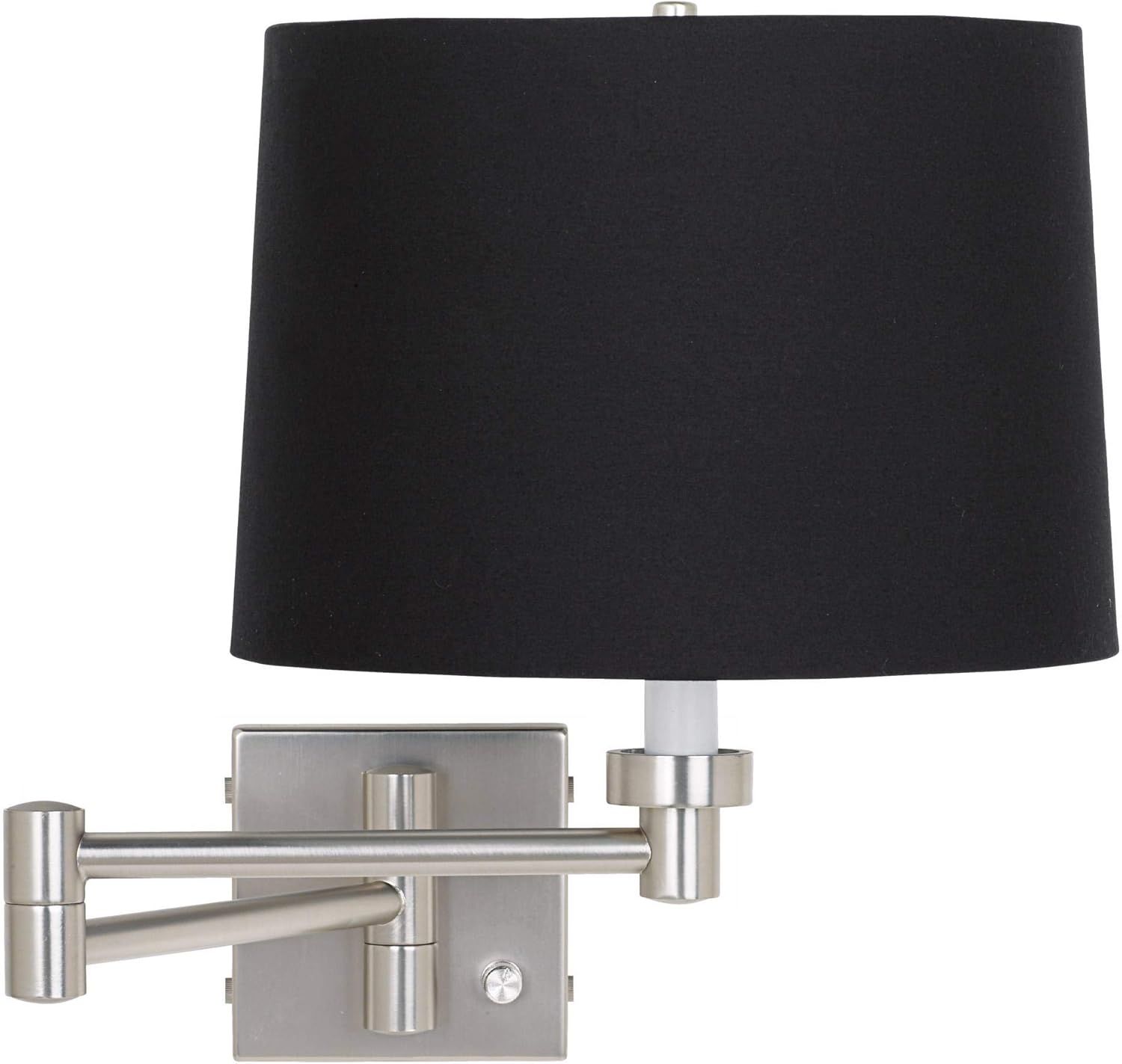 Possini Euro Design Modern Indoor Swing Arm Wall Mount Lamp Brushed Nickel Plug-in Light Fixture Dimmable Black Fabric Drum Shade for Bedroom Bedside House Reading Living Room Home Hallway Dining